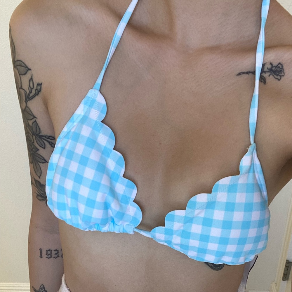 Baby blue and white bikini top